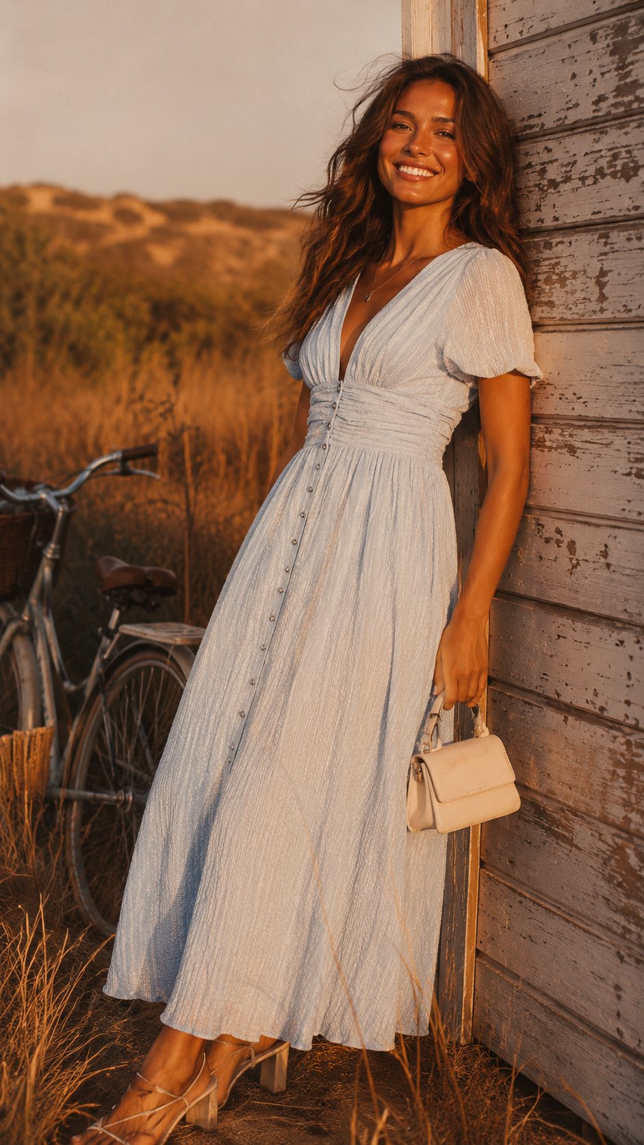 Women's Wedding Guest V-Neck Midi Dress