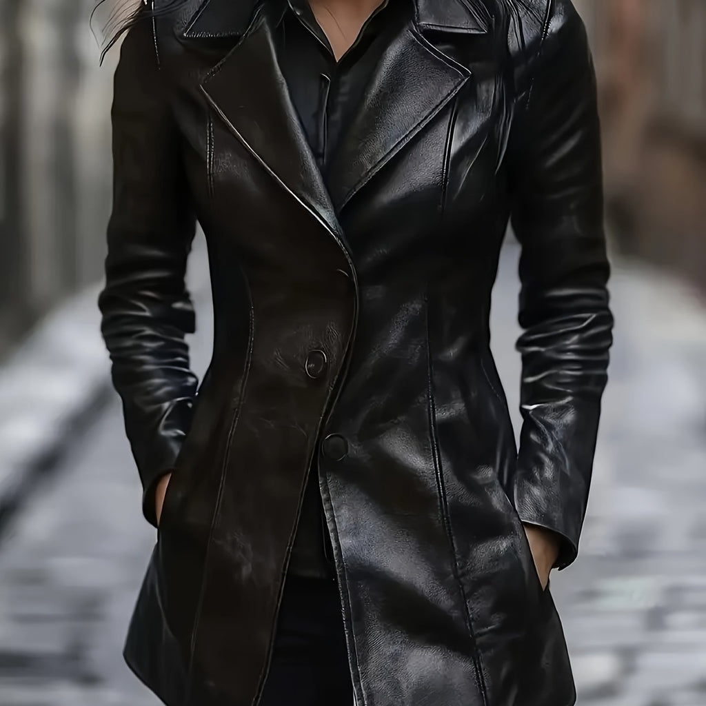Women's A-Line Mid Length Coat with Notched Collar