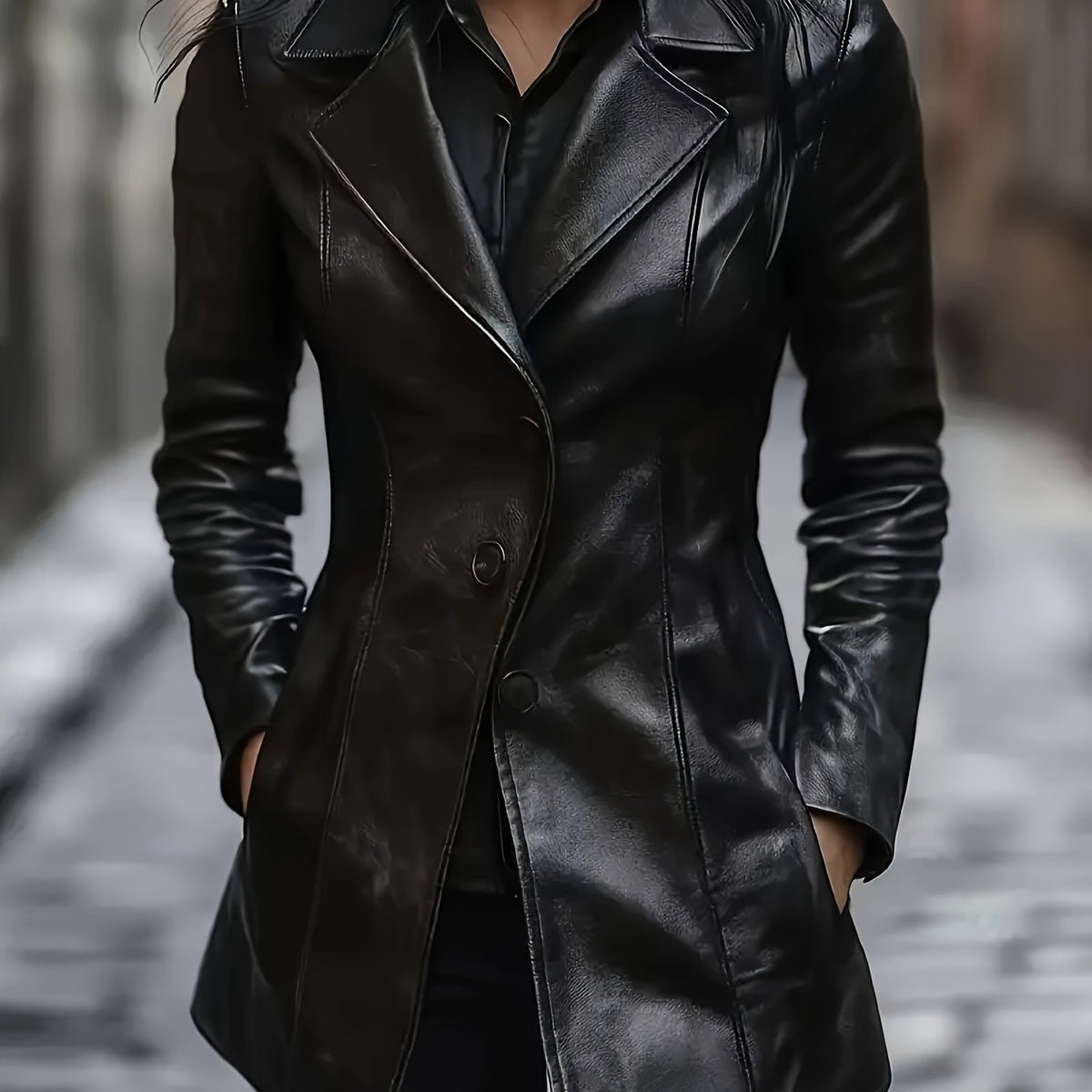 Women's A-Line Mid Length Coat with Notched Collar