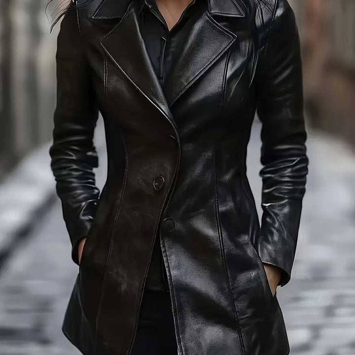 Women's A-Line Mid Length Coat with Notched Collar