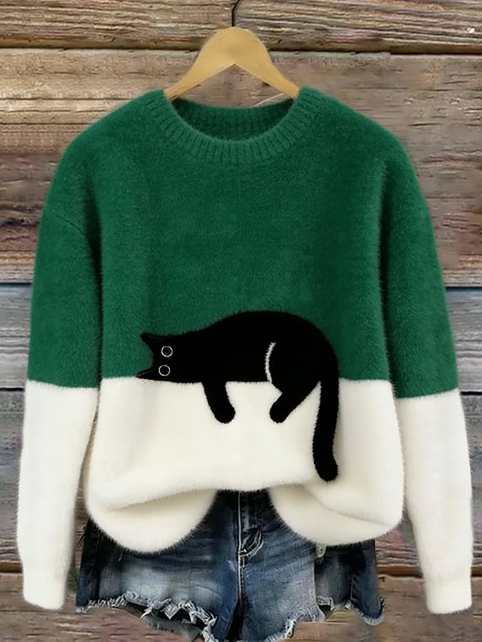 Women's Oversized Jumper with Cat Motif