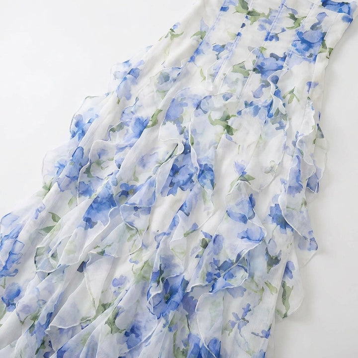 Women's Floral Corset Ruffle Maxi Dress