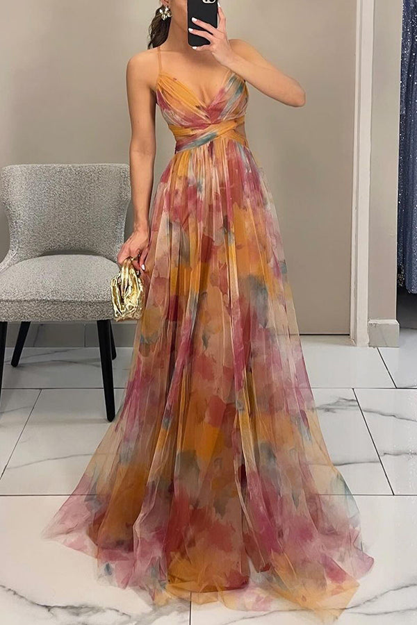 Women's V-Neck Printed Maxi Dress