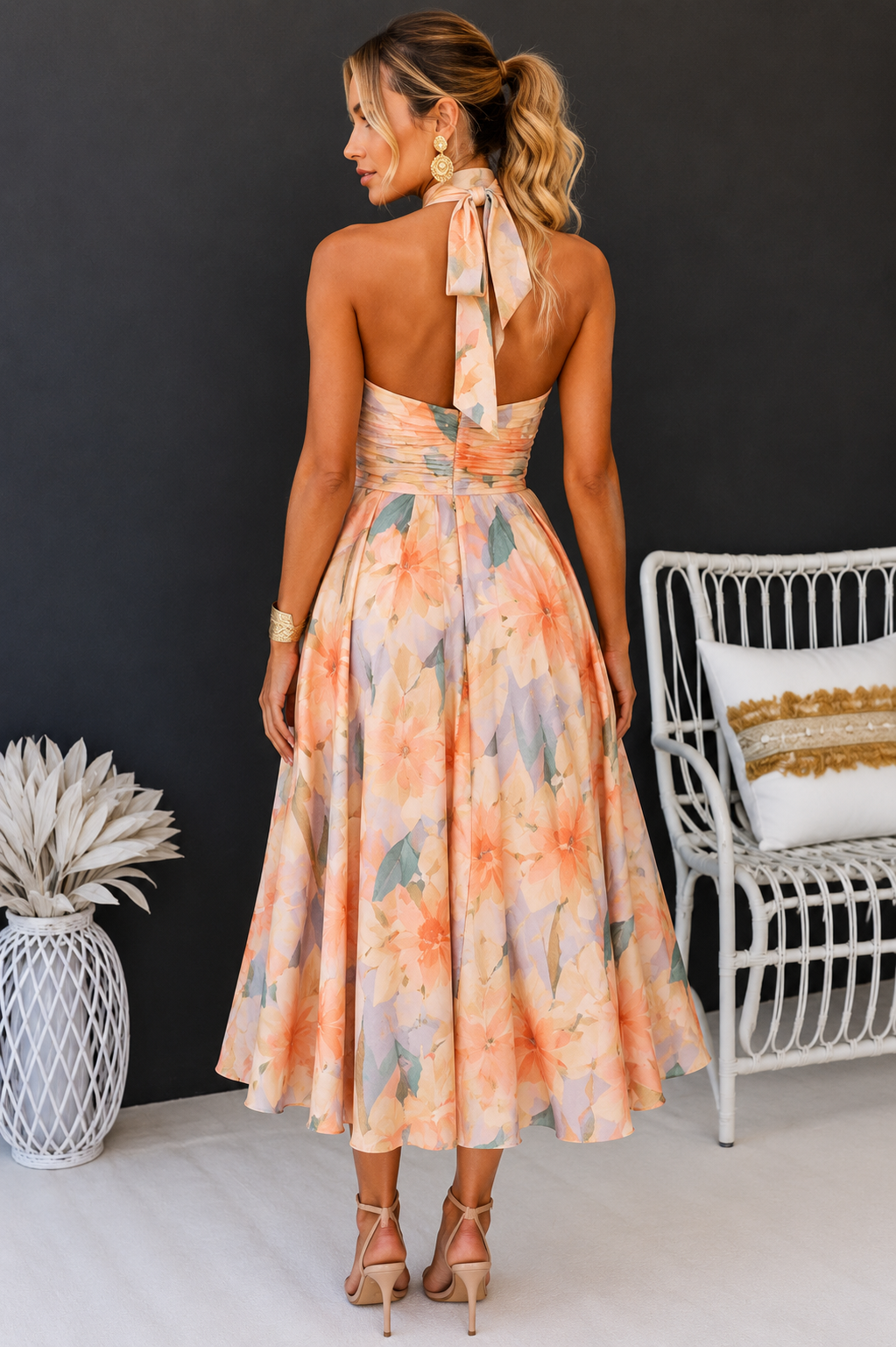 Women's Floral Halter Neck Maxi Dress