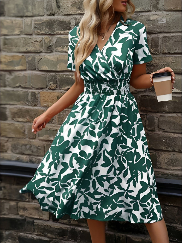 Natalia | Women's Midi Dress with V-Neck Print