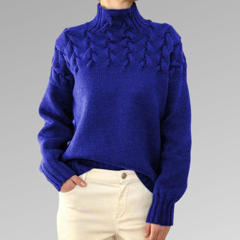 Women's Cable Knit Turtleneck Jumper with Ribbed Cuffs