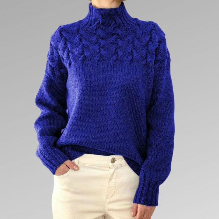 Women's Cable Knit Turtleneck Jumper with Ribbed Cuffs