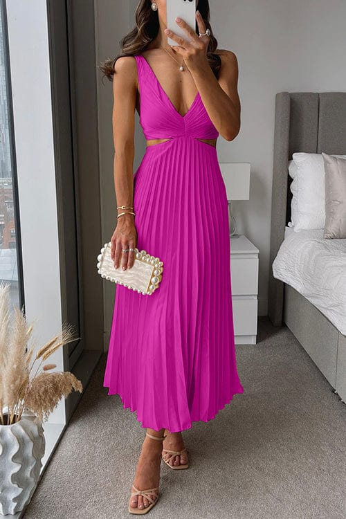 Women's Pleated Satin Midi Dress