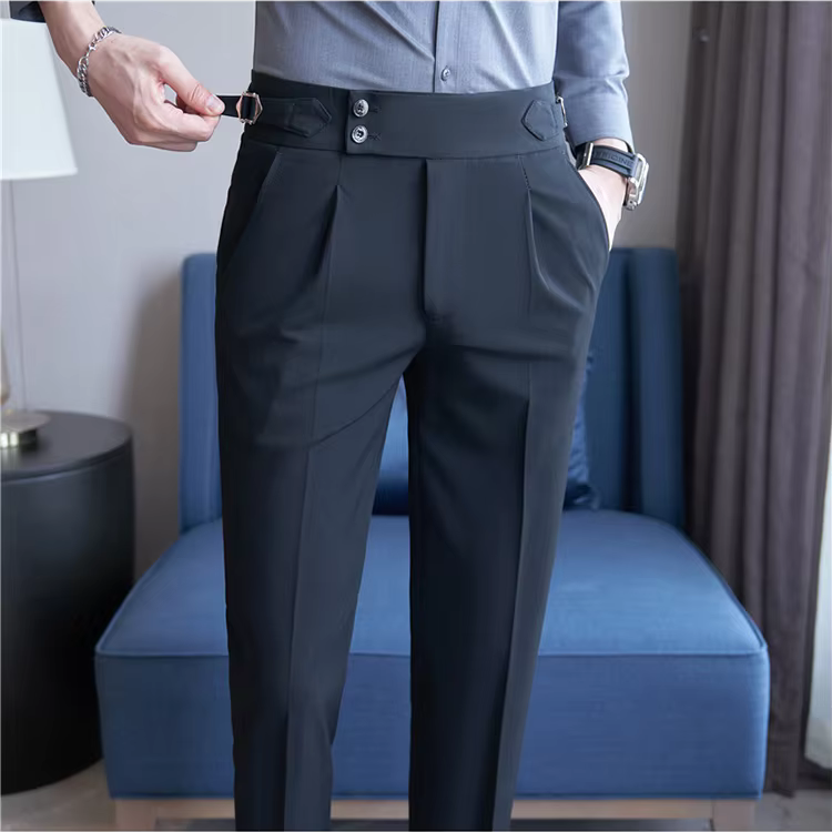 Men's High Waist Double Pleat Trousers