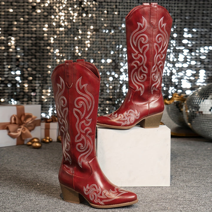 Women's Knee High Cowboy Boots with Block Heel