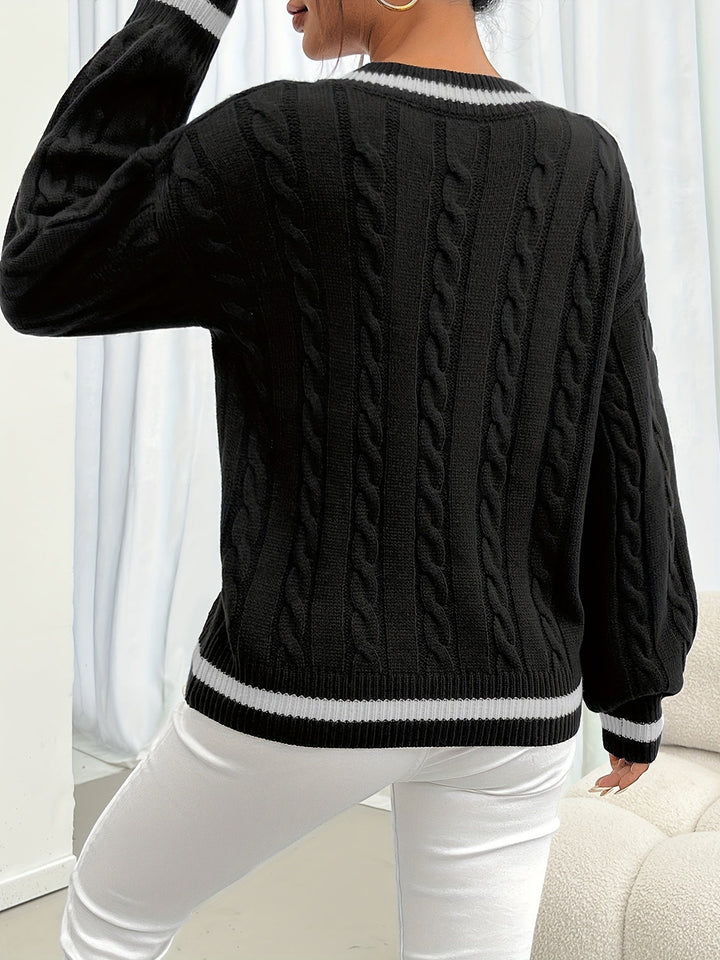 Women's Cable Knit V-Neck Jumper