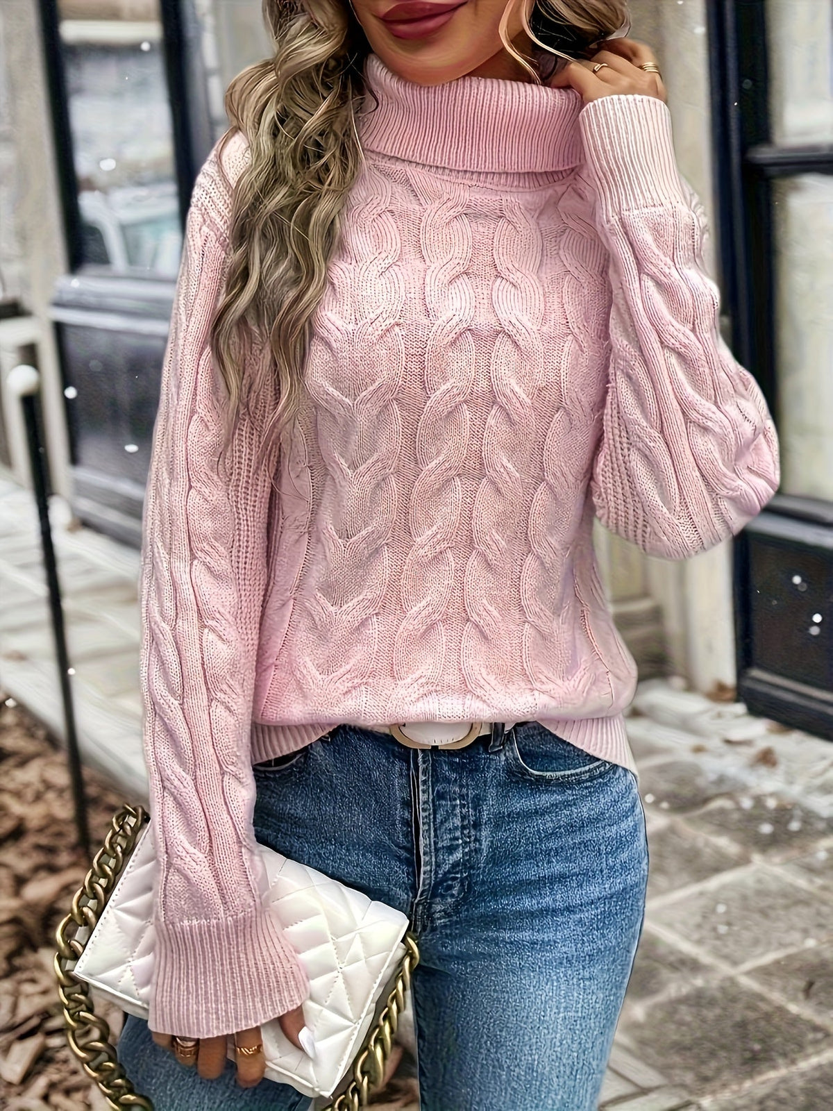 Women's Cable Knit Turtleneck Jumper