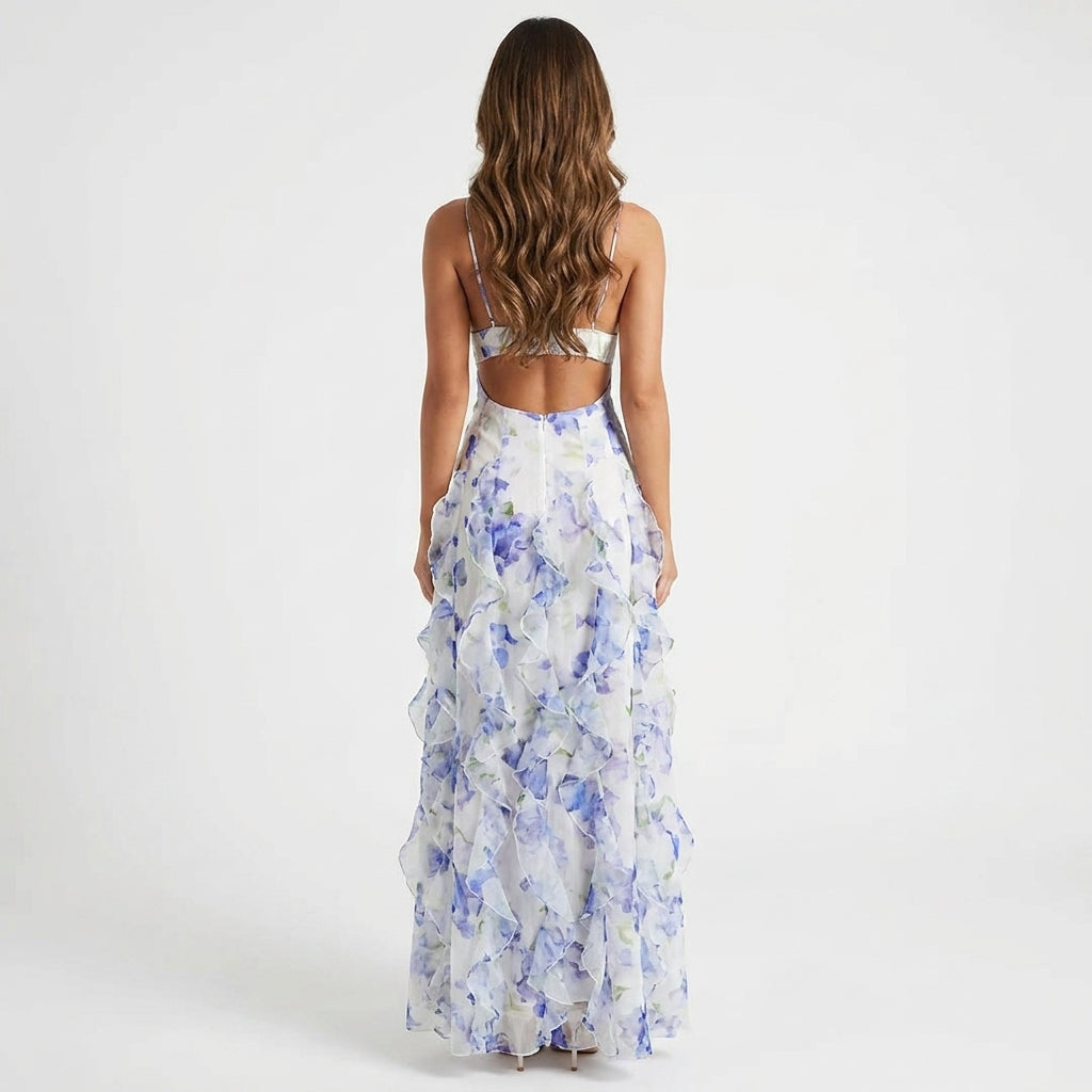 Women's Floral Corset Ruffle Maxi Dress