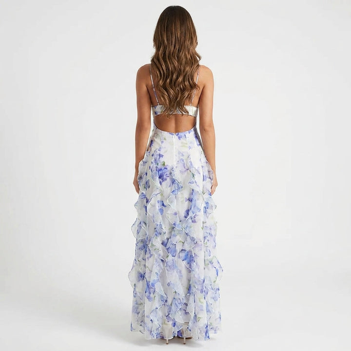 Women's Floral Corset Ruffle Maxi Dress