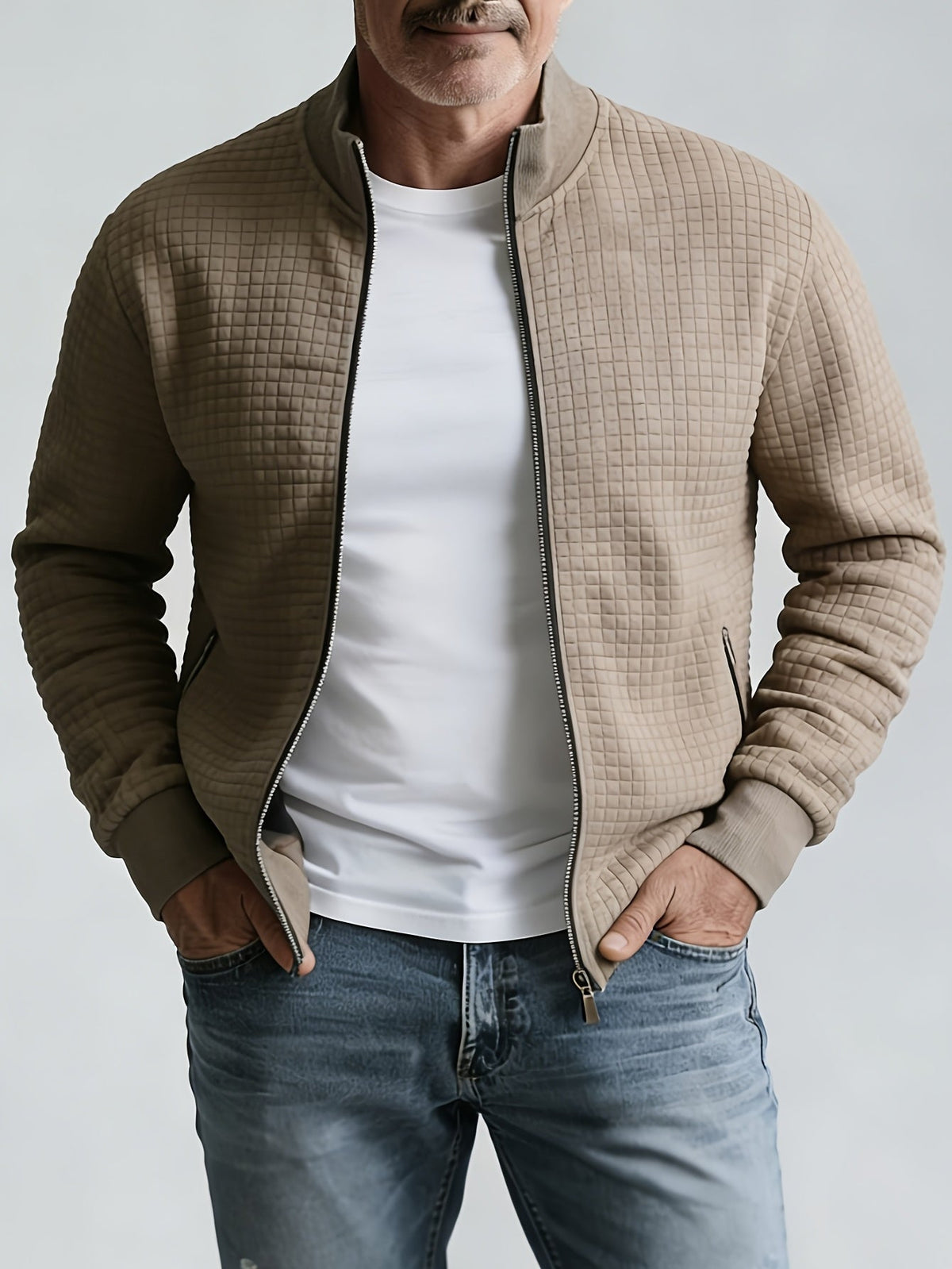 Men's Zip Up Cardigan with Stand Up Collar