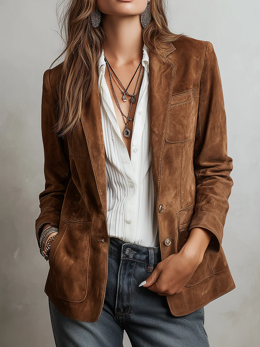 Women's Faux Suede Button Blazer