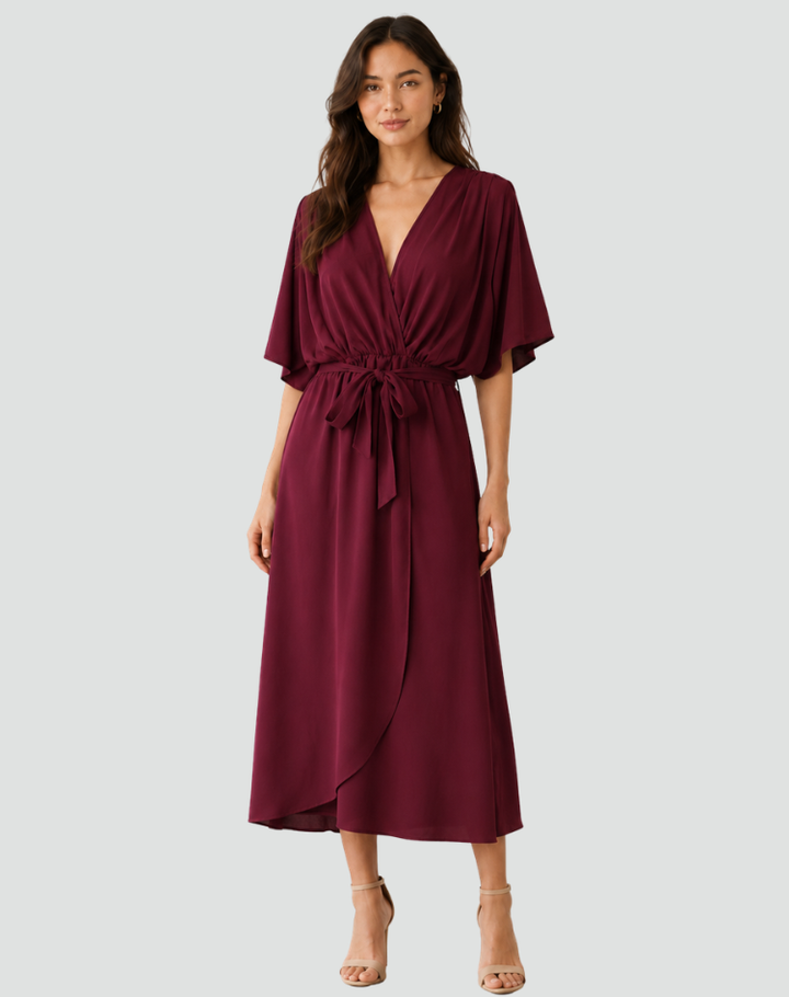 Women's Tie Waist Wrap Midi Dress