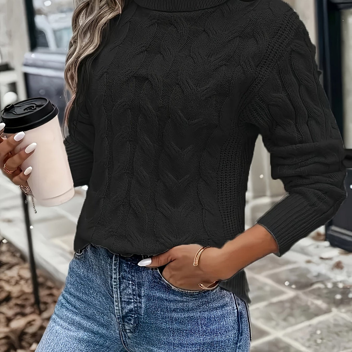 Women's Cable Knit Turtleneck Jumper