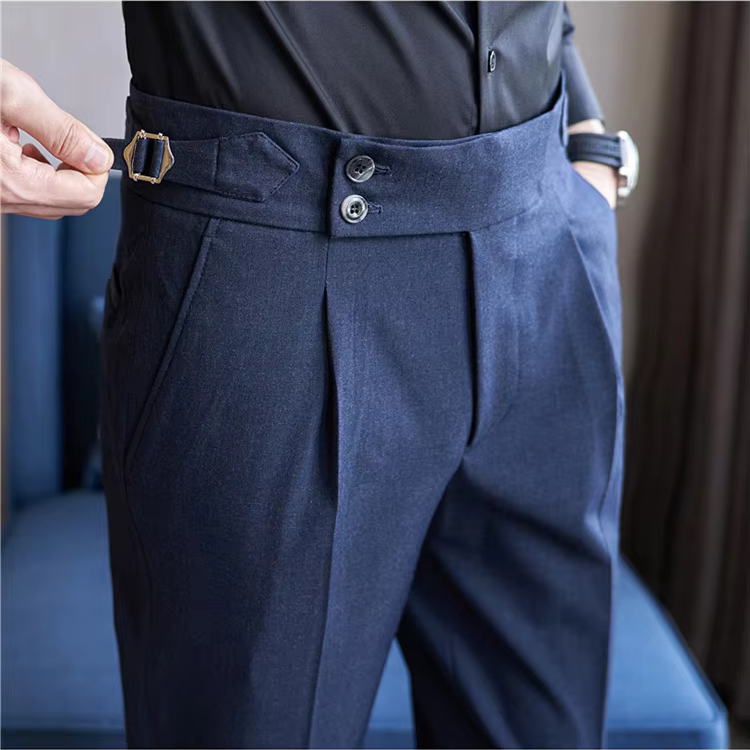 Men's High Waist Double Pleat Trousers