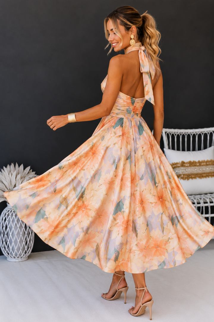 Women's Floral Halter Neck Maxi Dress