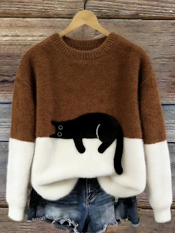 Pull oversize pour femme avec motif chat