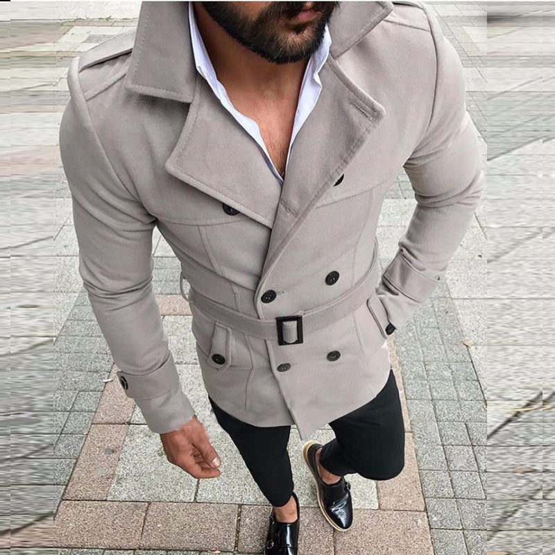 Men's Hooded Double-Breasted Trench Coat