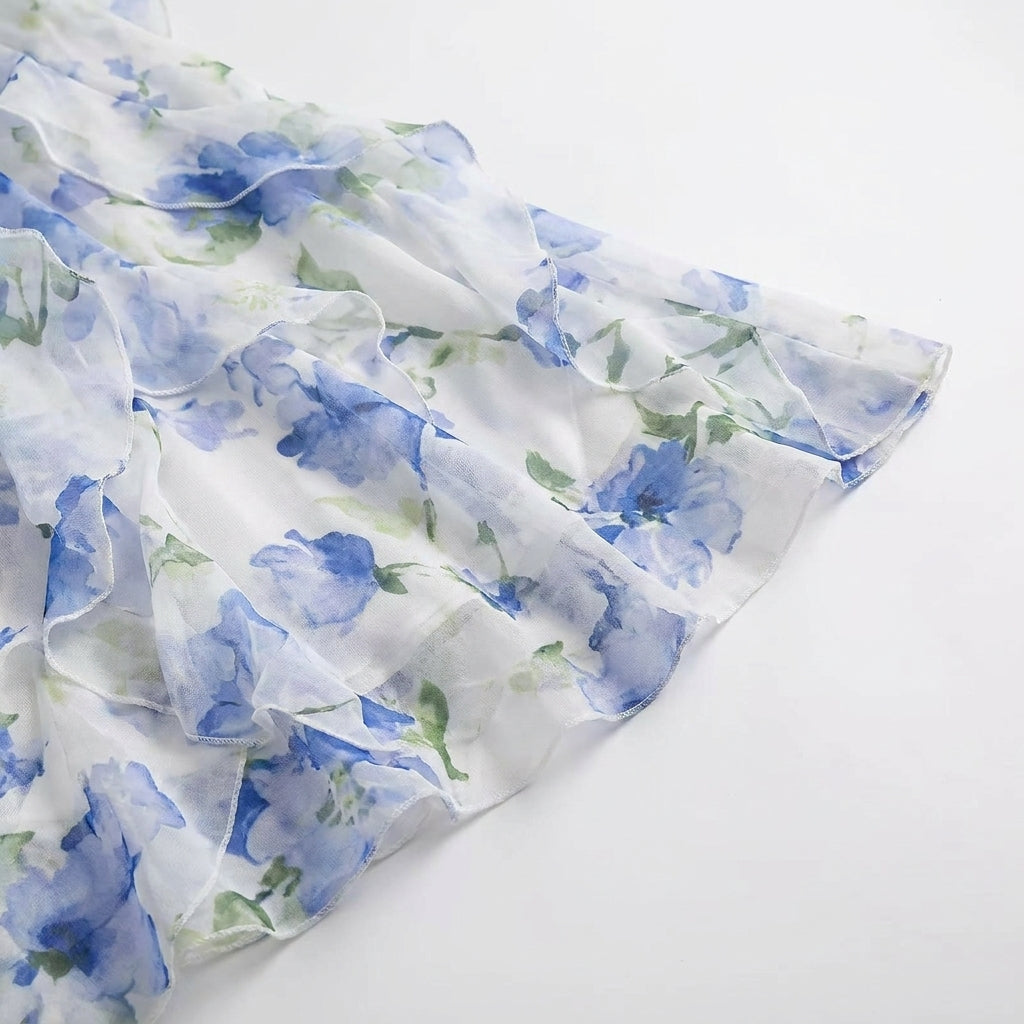 Women's Floral Corset Ruffle Maxi Dress