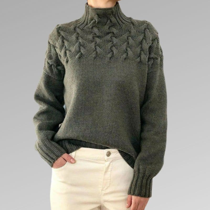 Women's Cable Knit Turtleneck Jumper with Ribbed Cuffs