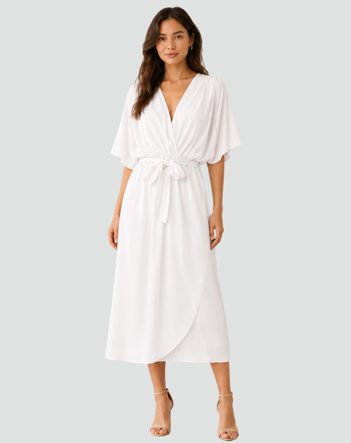 Women's Tie Waist Wrap Midi Dress