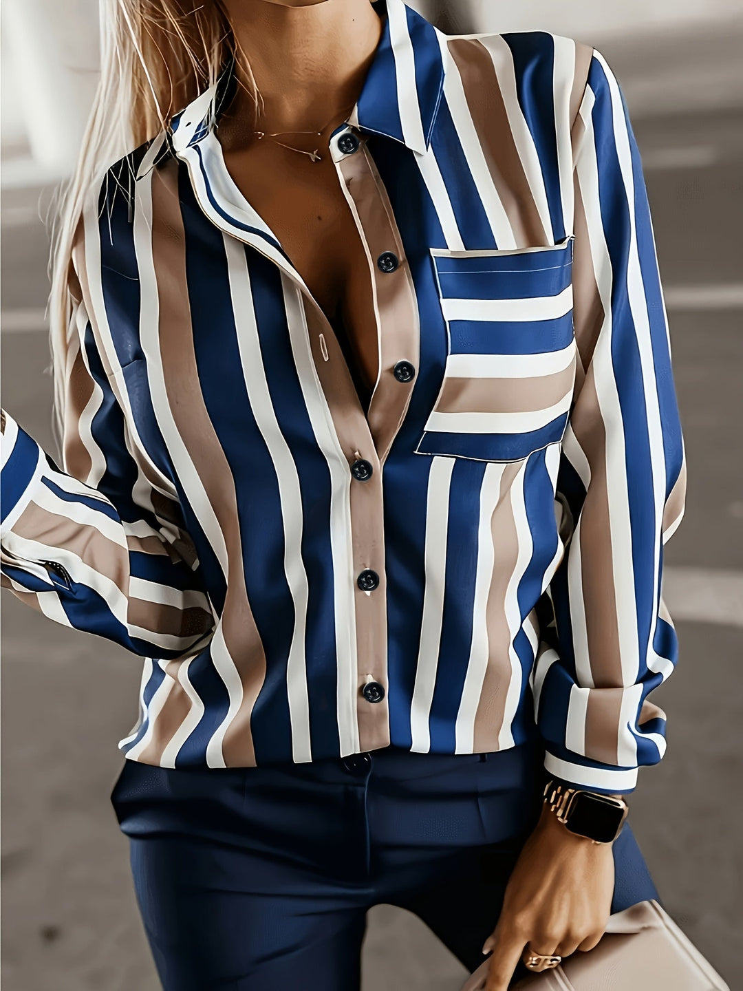 Women's Striped Button-Up Shirt