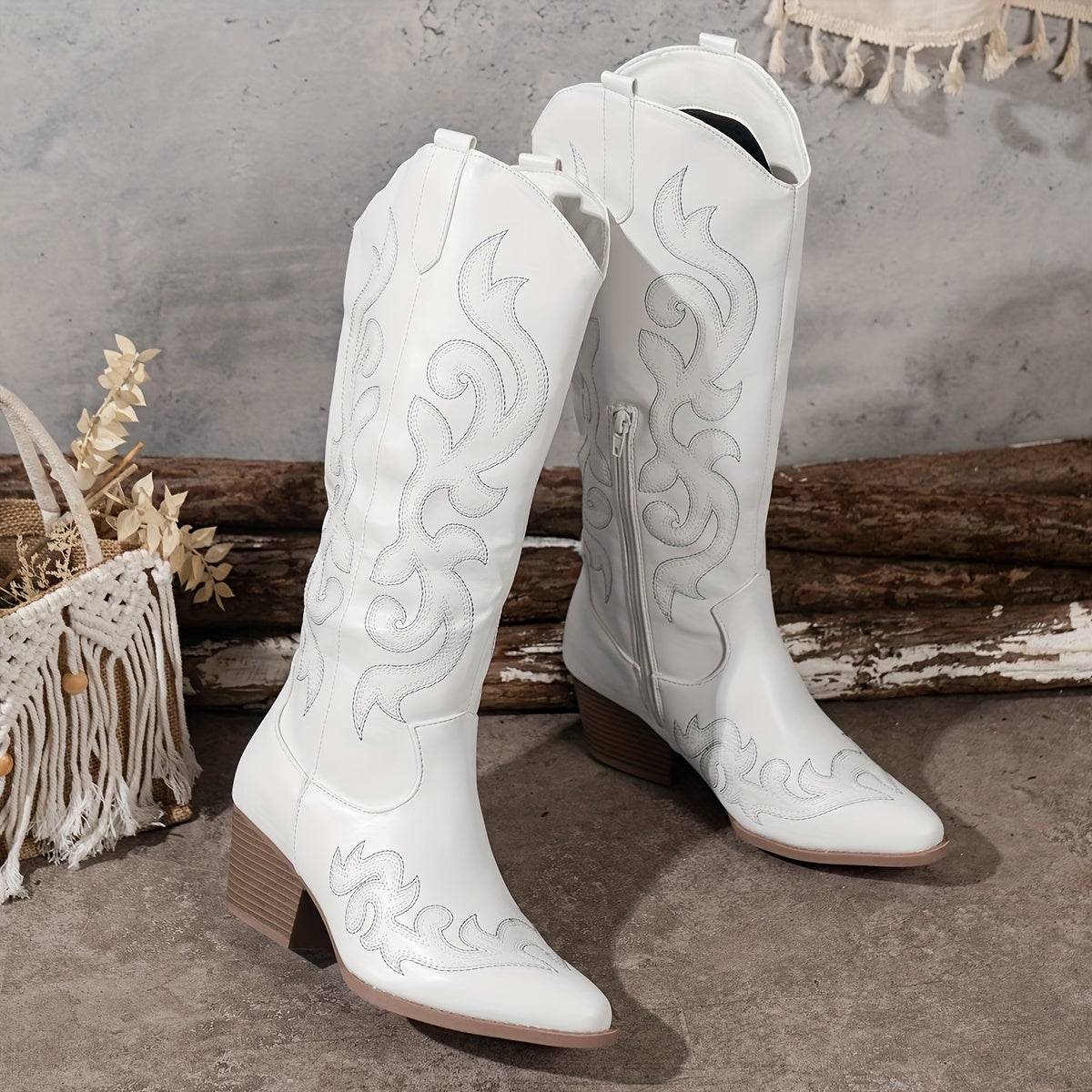 Women's Knee High Cowboy Boots with Block Heel