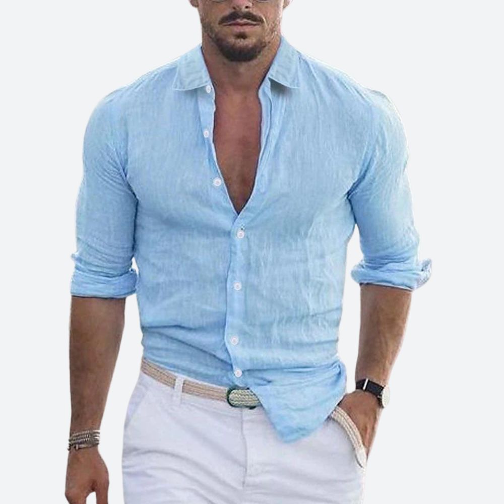Men's Linen Open Collar Shirt
