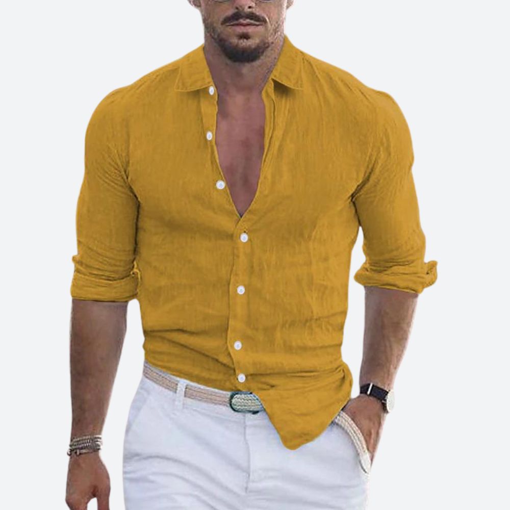 Men's Linen Open Collar Shirt