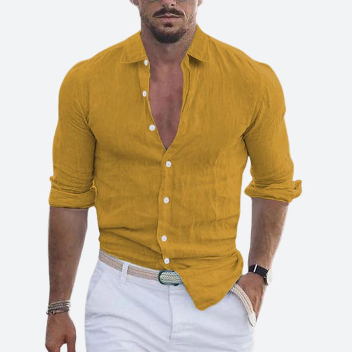 Men's Linen Open Collar Shirt