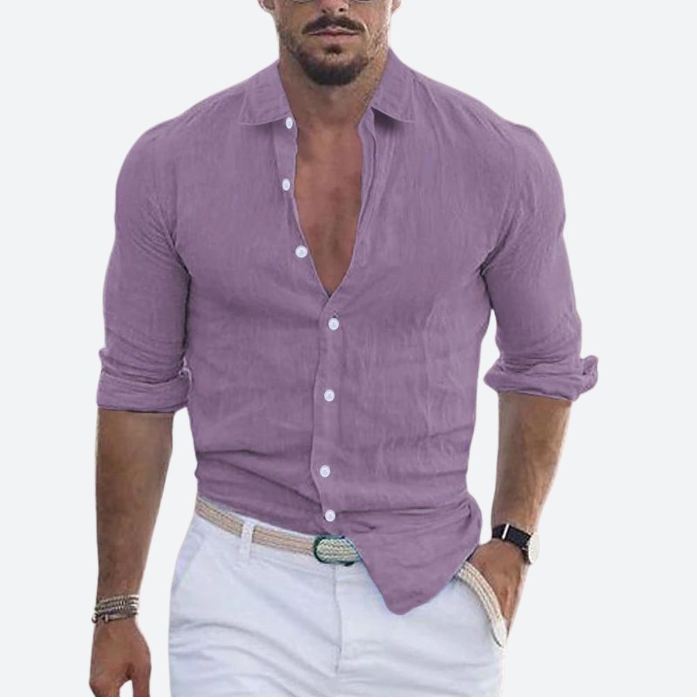Men's Linen Open Collar Shirt