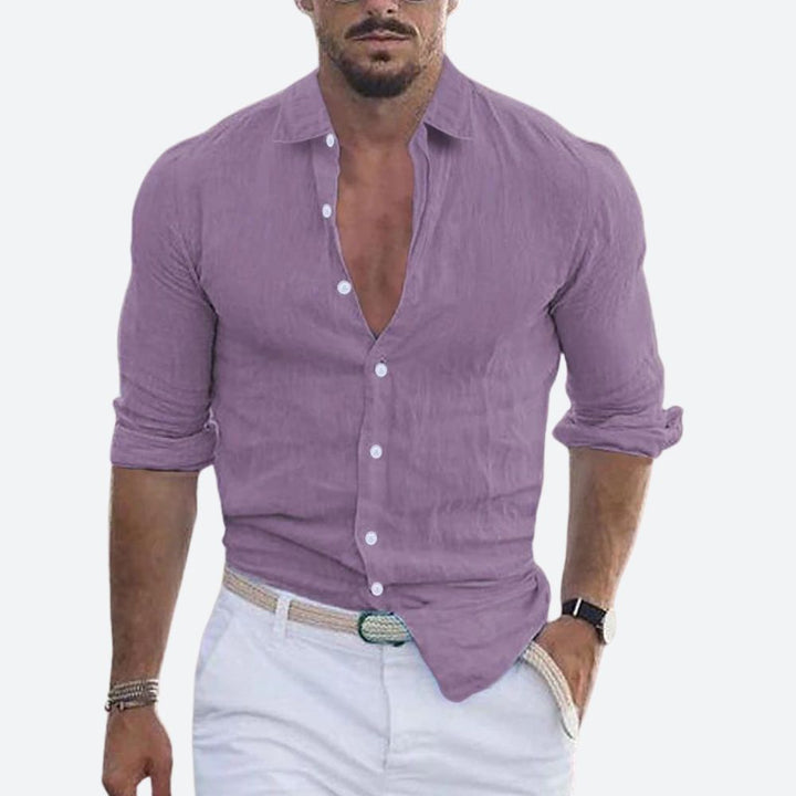 Men's Linen Open Collar Shirt