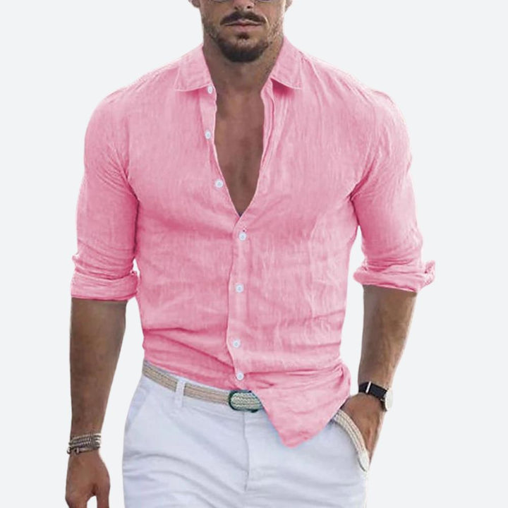 Men's Linen Open Collar Shirt