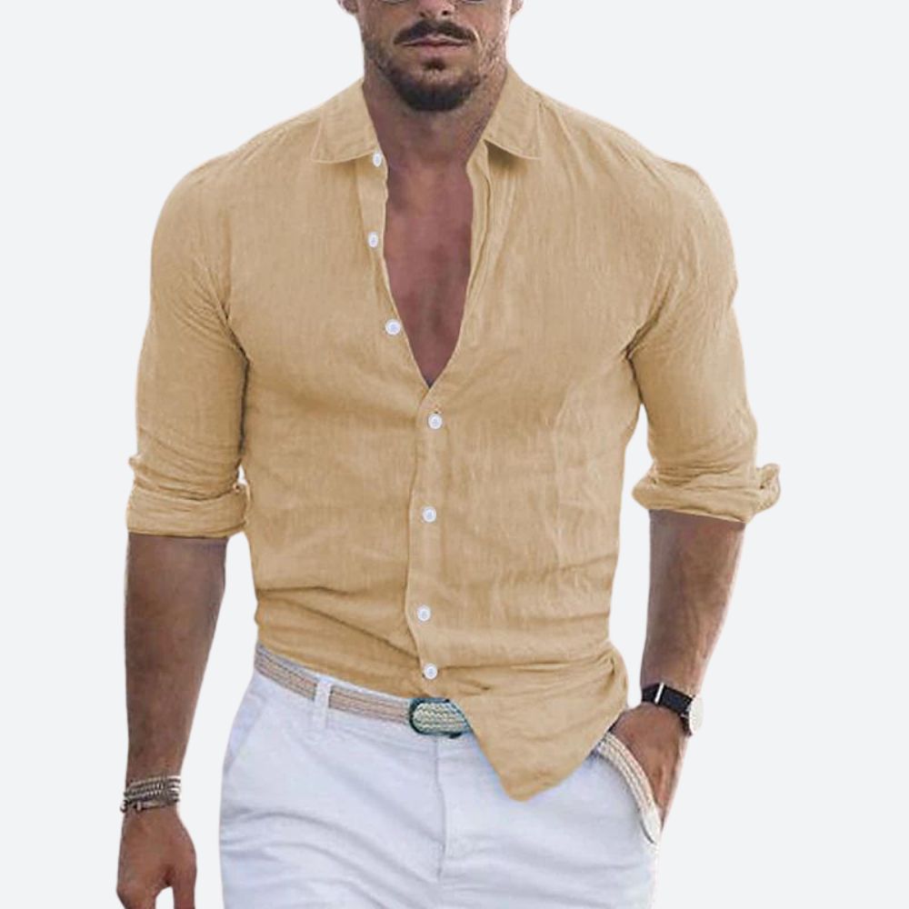 Men's Linen Open Collar Shirt