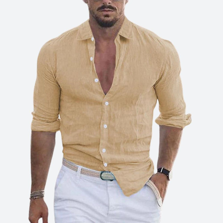 Men's Linen Open Collar Shirt