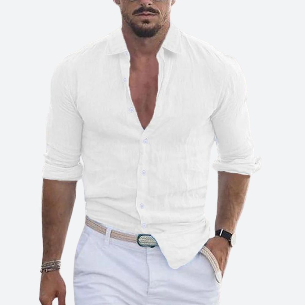 Men's Linen Open Collar Shirt