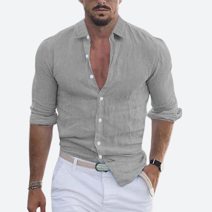 Men's Linen Open Collar Shirt