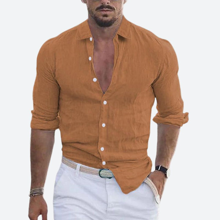 Men's Linen Open Collar Shirt