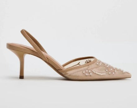 Natalia | Women's Mesh Embroidered Pointed Toe Heels