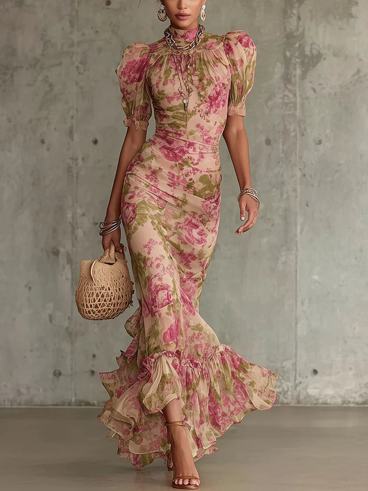 Women's Floral Puff Sleeve Maxi Dress