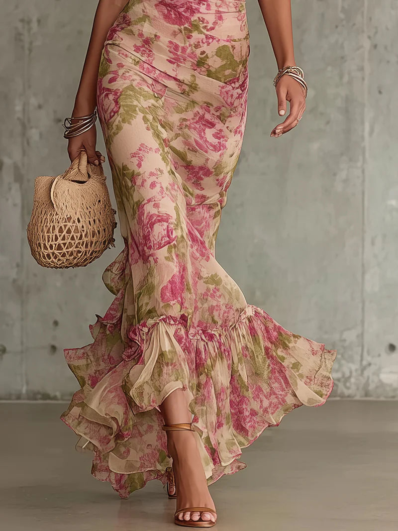 Women's Floral Puff Sleeve Maxi Dress