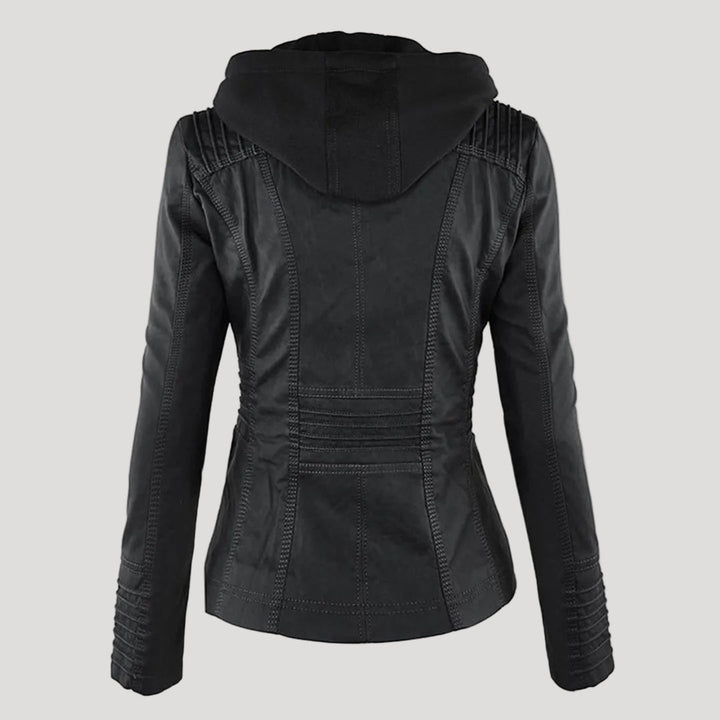 Women's Faux Leather Jacket with Removable Hood