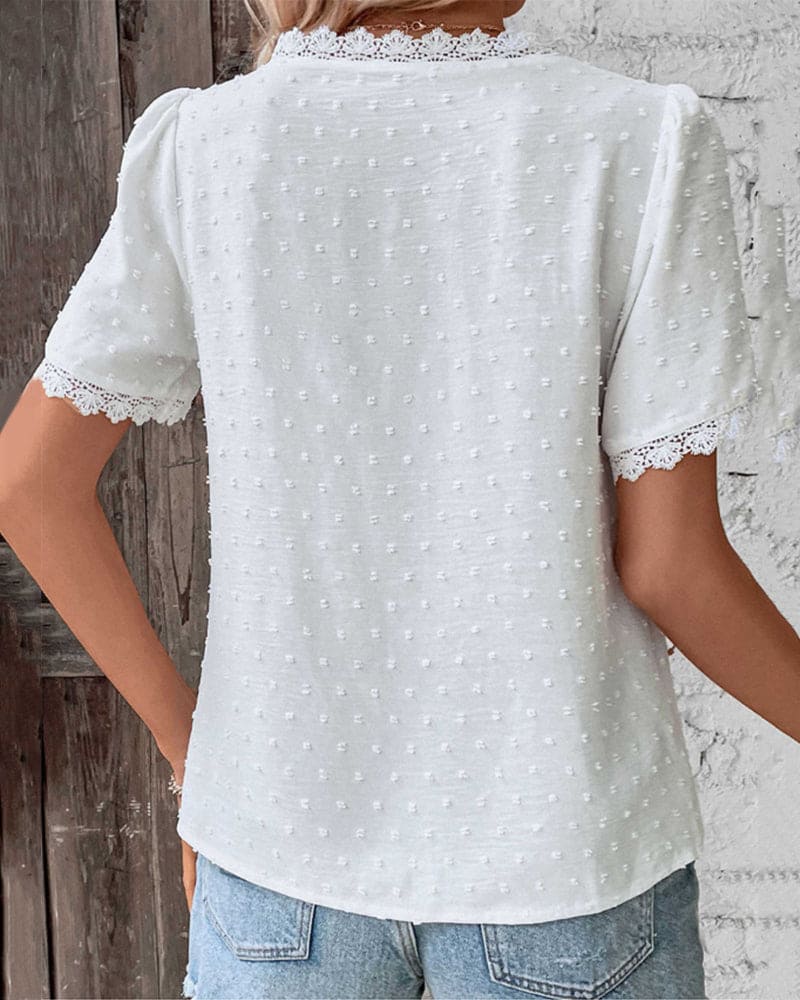 Women's Lace Trim V-Neck Blouse