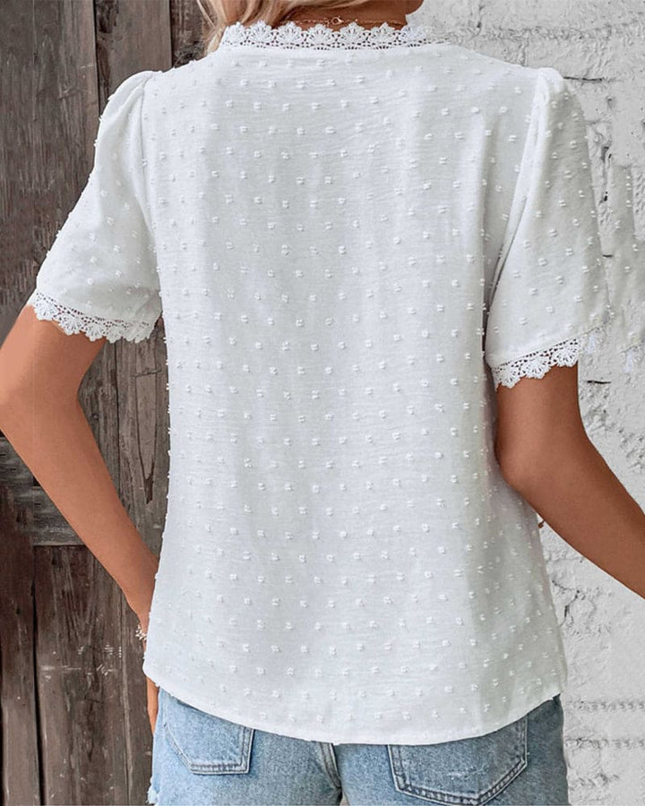 Women's Lace Trim V-Neck Blouse