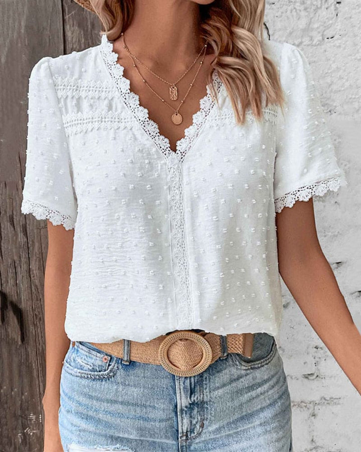 Women's Lace Trim V-Neck Blouse
