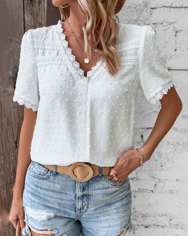 Women's Lace Trim V-Neck Blouse